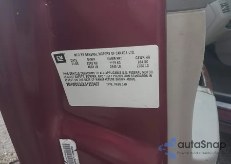 2005 Buick Lacrosse Cxl z USA, uszkodzony, nr VIN 2G4WD532X51253407